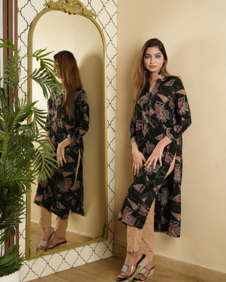 Abayas Fashion Women Printed Kaftan Kurta(Black, Multicolor)