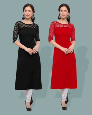 Maheshvi Women Self Design Straight Kurta(Red)