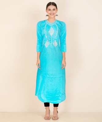 arth enterprises Women Embroidered Straight Kurta(Light Blue)