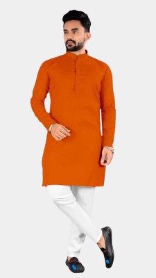 Ladies Haat Men Solid A-line Kurta(Orange)