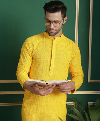 ANOUK Men Embellished Straight Kurta(Yellow)