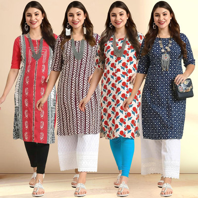 1 Stop Fashion Women Printed Straight Kurta(Multicolor)