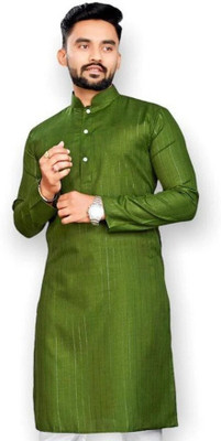 JENZEE Fashion Men Striped Straight Kurta(Green)