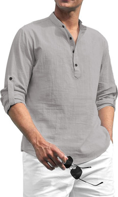 HOC's Men Solid Straight Kurta(Grey)
