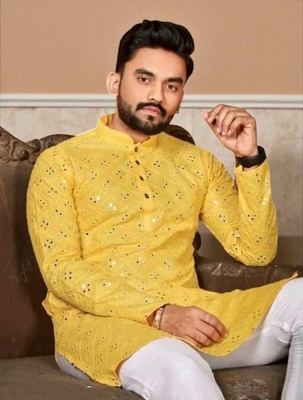 Biswas Trends Men Embellished Straight Kurta(Black)