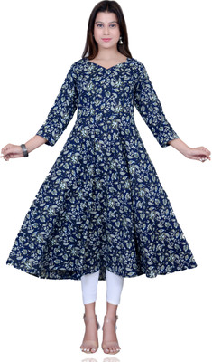 Khushank Women Floral Print Anarkali Kurta(Blue)