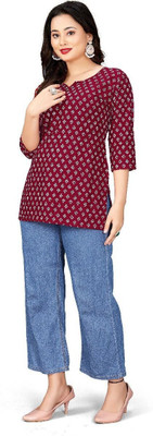 HOCC Women Printed Straight Kurta(Maroon)