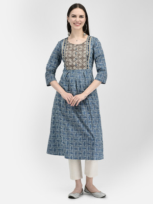 Span Women Printed A-line Kurta(Blue)