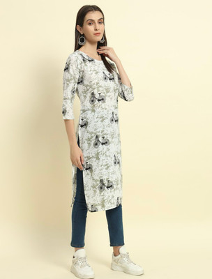 Kedarnath creation Women Floral Print A-line Kurta(White)