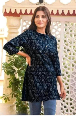 AARTI FASHION Women Printed Straight Kurta(Blue)