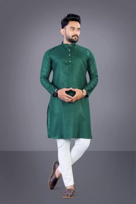 Bandidhari Fashion Men Solid Straight Kurta(Dark Green)