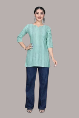 Rangrasiya Women Striped A-line Kurta(Blue)