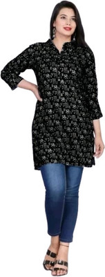 MEWEAR Women Printed Straight Kurta(Black, White)