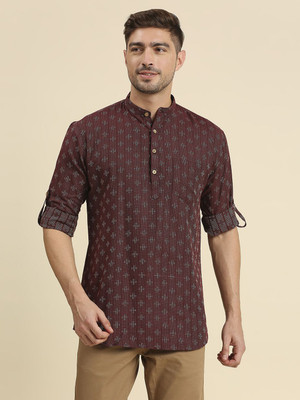 Rajubhai Hargovindas Men Woven Design Straight Kurta(Brown)