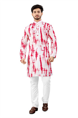 DHASU TRENDZ Men Printed Straight Kurta(Red, White)