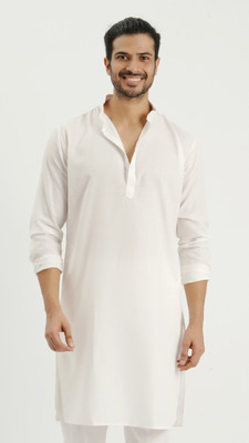 JODIDAR Men Solid Straight Kurta(White)