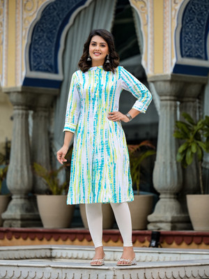 Lee Moda Women Dyed/Ombre A-line Kurta(Light Green)