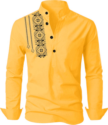LIRMO Men Solid Straight Kurta(Yellow)