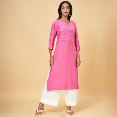 Rangmanch by Pantaloons Women Embroidered A-line Kurta(Pink)