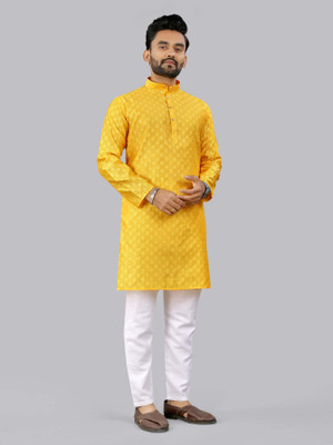 Z zedup Men Solid Straight Kurta(Yellow)