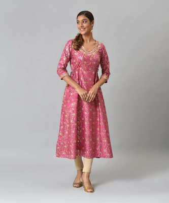 Aurelia Women Floral Print A-line Kurta(Pink)