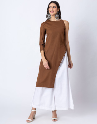 moomaya Women Solid A-line Kurta(Brown)