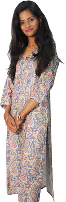 Dressume Women Floral Print Ethnic Dress Kurta(Blue, Purple)