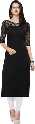 Maheshvi Women Solid Straight Kurta(Black)