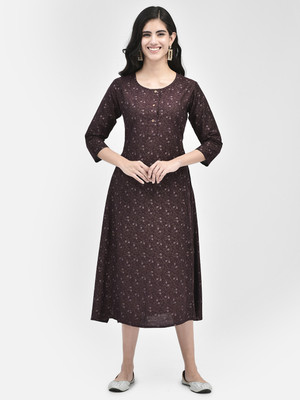Span Women Self Design A-line Kurta(Brown)