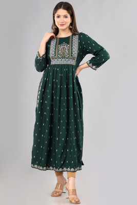 SUNART FAB Women Printed Straight Kurta(Green)