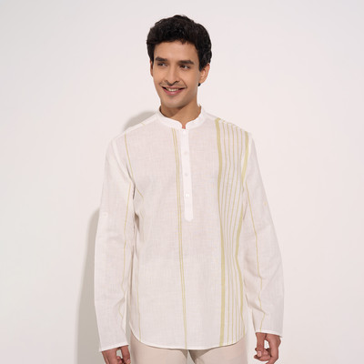 Indus Route by Pantaloons Men Printed A-line Kurta(White)