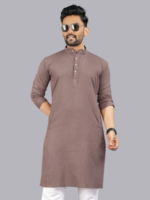 SOLSTICE Men Self Design Straight Kurta(Brown)