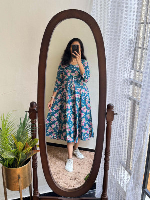 KUnzkes Women Fit and Flare Blue Midi/Calf Length Dress