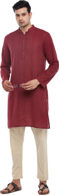 Indus Route by Pantaloons Men Self Design Straight Kurta(Maroon)