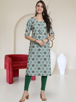 EthnicBasket Women Printed A-line Kurta(Green)