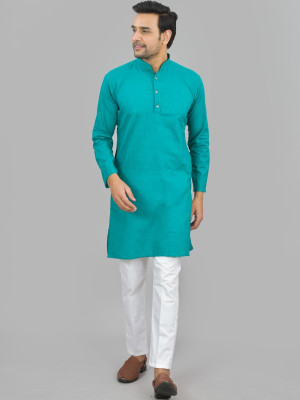 QuaClo Men Solid Straight Kurta(Blue)