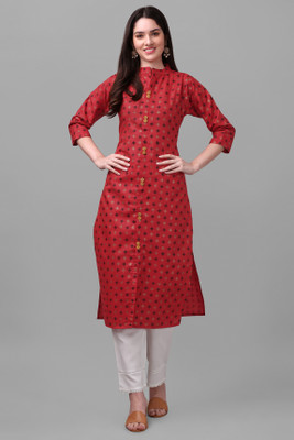 Solucions Women Block Print A-line Kurta(Maroon)