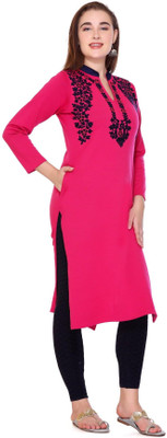 REBECCA Women Self Design A-line Kurta(Pink)