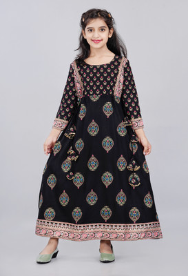 DMP EXPORT Indi Girls Maxi/Full Length Casual Dress(Black, 3/4 Sleeve)