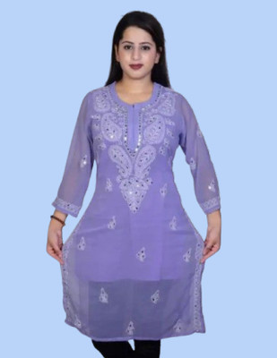 KKHASHERAS Women Embellished Straight Kurta(Purple)