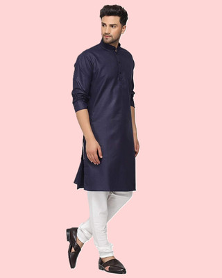Rajababu Men Solid Straight Kurta(Dark Blue)