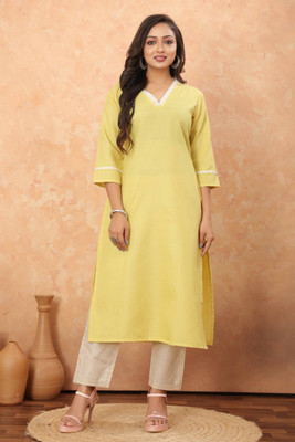 ODD by Poshaak Women Solid Straight Kurta(Yellow)