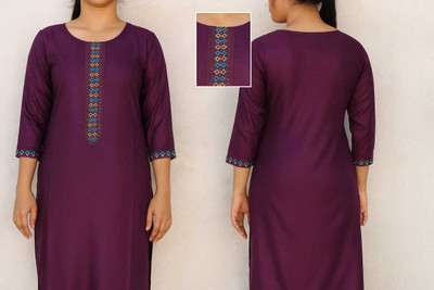 Rohit fashion hub Women Embroidered A-line Kurta(Purple)