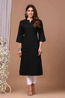 vraddhi Women Self Design, Solid A-line Kurta(Black)