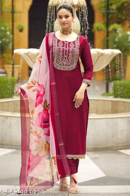 Radhesam fashion Women Embroidered, Floral Print A-line Kurta(Maroon)