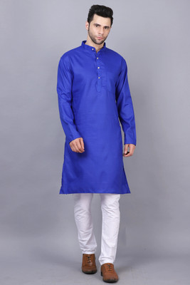 OmakarENT Men Printed Straight Kurta(Dark Blue)