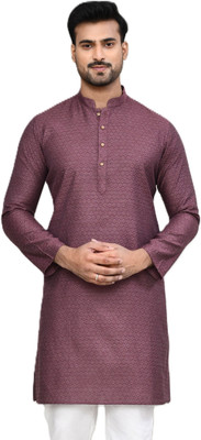 POLY2FAB Men Self Design Straight Kurta(Purple)