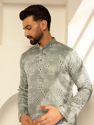 SOJANYA Men Printed Straight Kurta(Grey)