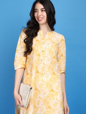 V-MART Women Printed Straight Kurta(Yellow)