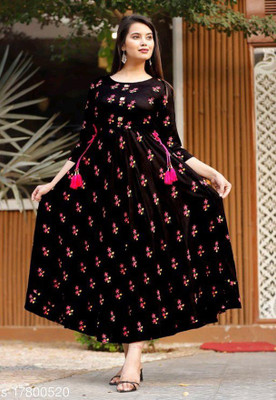Alluring Women Printed Anarkali Kurta(Black)